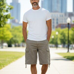 Ring of Fire Men’s Khaki Cargo Shorts Size 34 – Pre-Owned, Good Condition